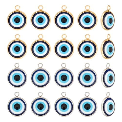 arricraft 20 Pcs Evil Eye Charm, Evil Eye Pendant Charms Blue Resin Beads Pendants for DIY Necklace Bracelet Jewelry Making (Gold and Silver)
