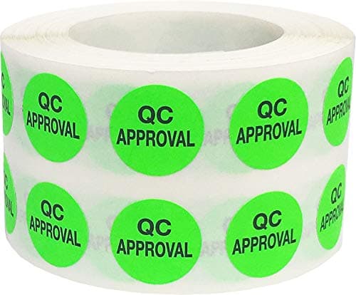 InStockLabels QC Stickers 1000 Labels Per Roll Quality Control Approval Stickers for Inventory Organization Management Fluorescent Green Label Stickers for Warehouse and Manufacturing