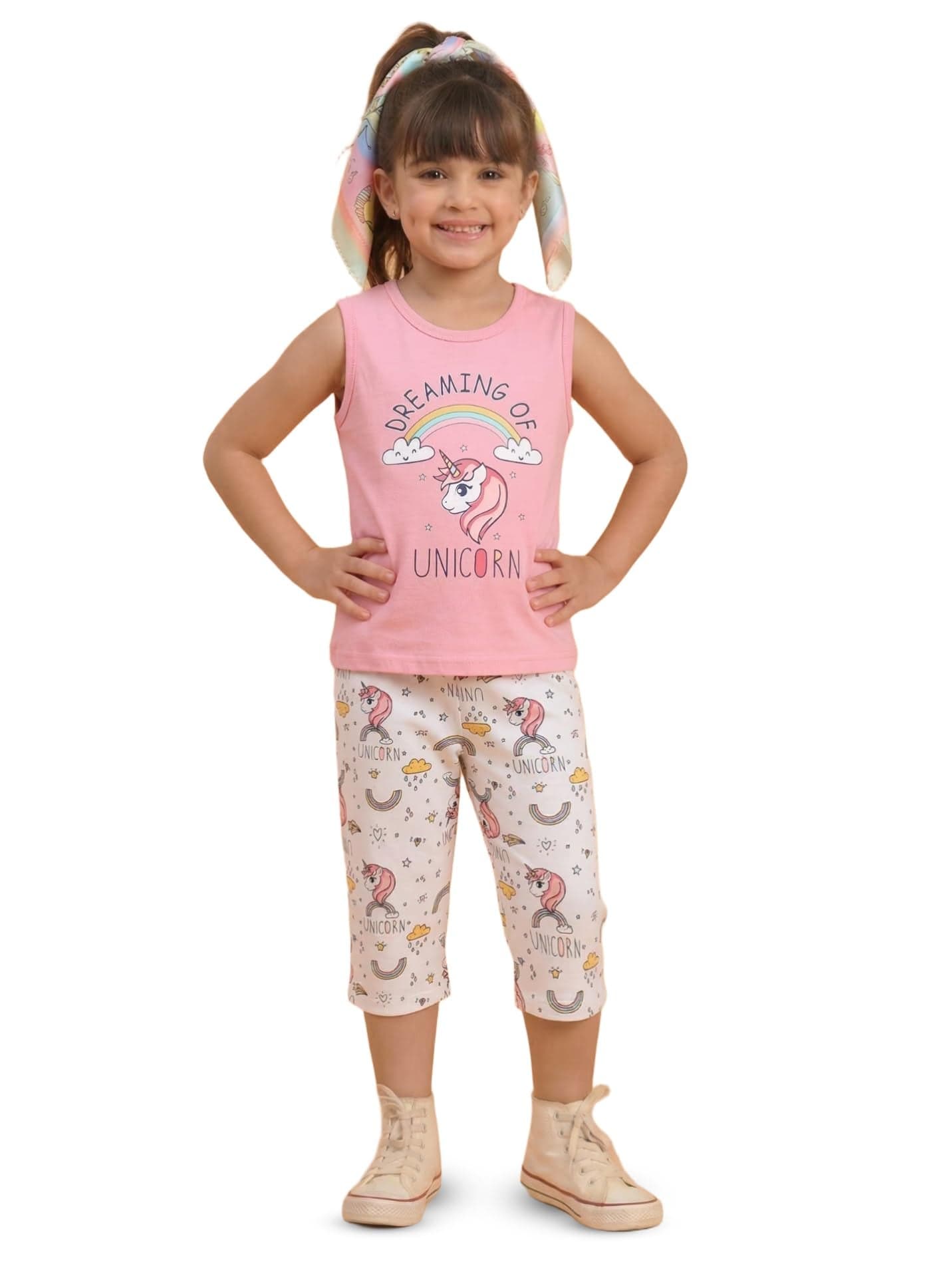 MI Kidz Pure Cotton Top & Capri Set for Girls Kids