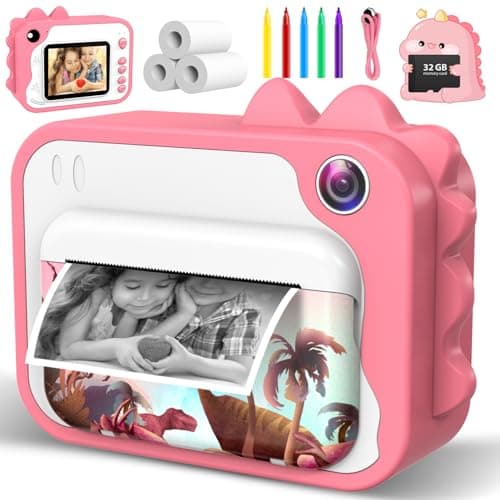 Kids Camera Instant Print Dinosaur Instant Print Camera for Kids with 1080P Video 32GB SD Card 240 Photos Christmas Birthday Gifts for Boys Girls Ages 312 Pink