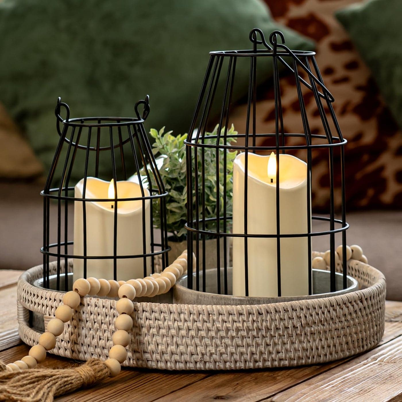 Homemory Rustic Farmhouse Lantern Decor with Flameless Candle Remote Timer 2PCS Metal Candle Holder Home Decorations for Fireplace Mantle Kitchen Dining Table Living Room