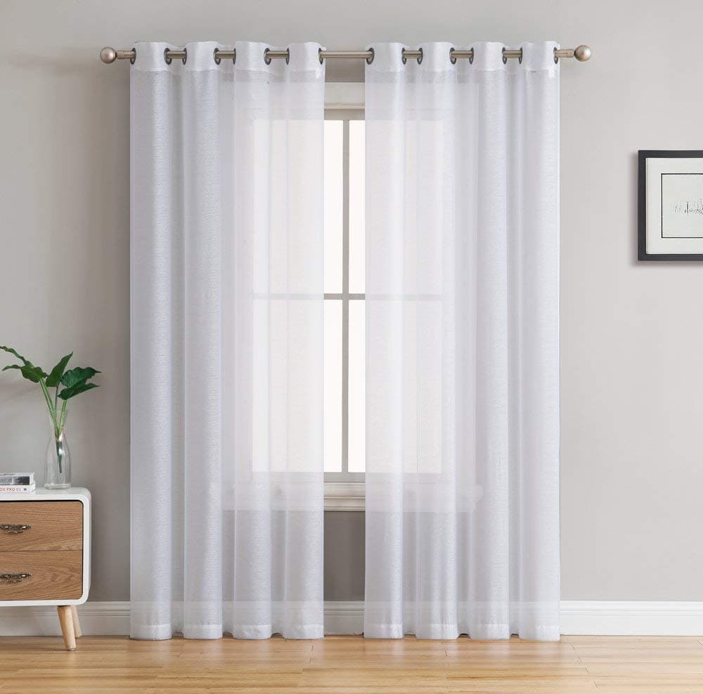 HLCME White Sheer Curtains 84 inches Long 2 Panels Semi Sheer Voile Light Filtering Window Curtain Grommet Panels for Bedroom Living Room 54 W x 84 L Inch Long White