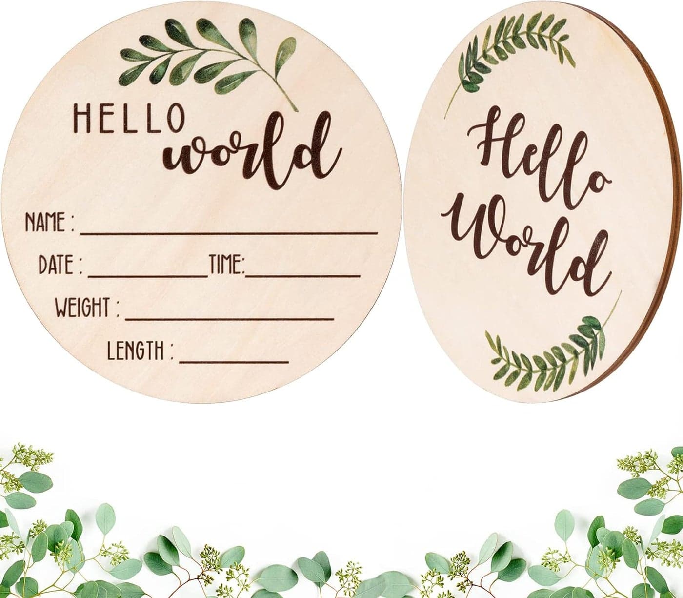 Baby Announcement Sign for Newborn Beautiful DoubleSided Hello World Name Sign for Hospital Birth Announcement The Perfect Round Wooden Welcome Baby Board for New Boy and Girl Gifts