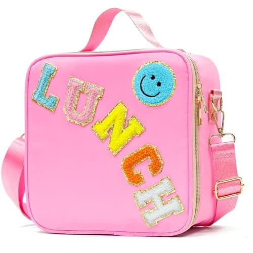 LOKFAR Insulated Lunch Bag Women Lunch Box Kids for Teen Girls Boys, Cute Preppy Lunch Boxes With Adjustable Shoulder Strap, Waterproof Nylon Lunchbox Lunch Bags for School Work Picnic (Pink)