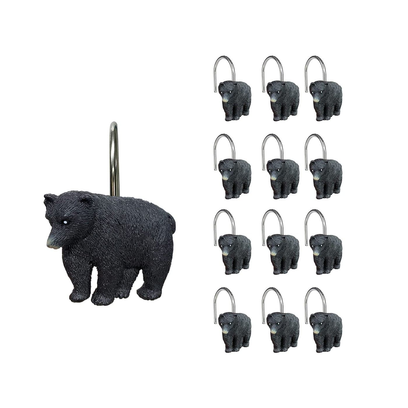 Sunlit Rustic Decorative Shower Curtain Hooks Black Bear Shower Curtain Rings Cabin Shower Curtain Hooks Resin Farmhouse Bathroom Decoration 12 Pack