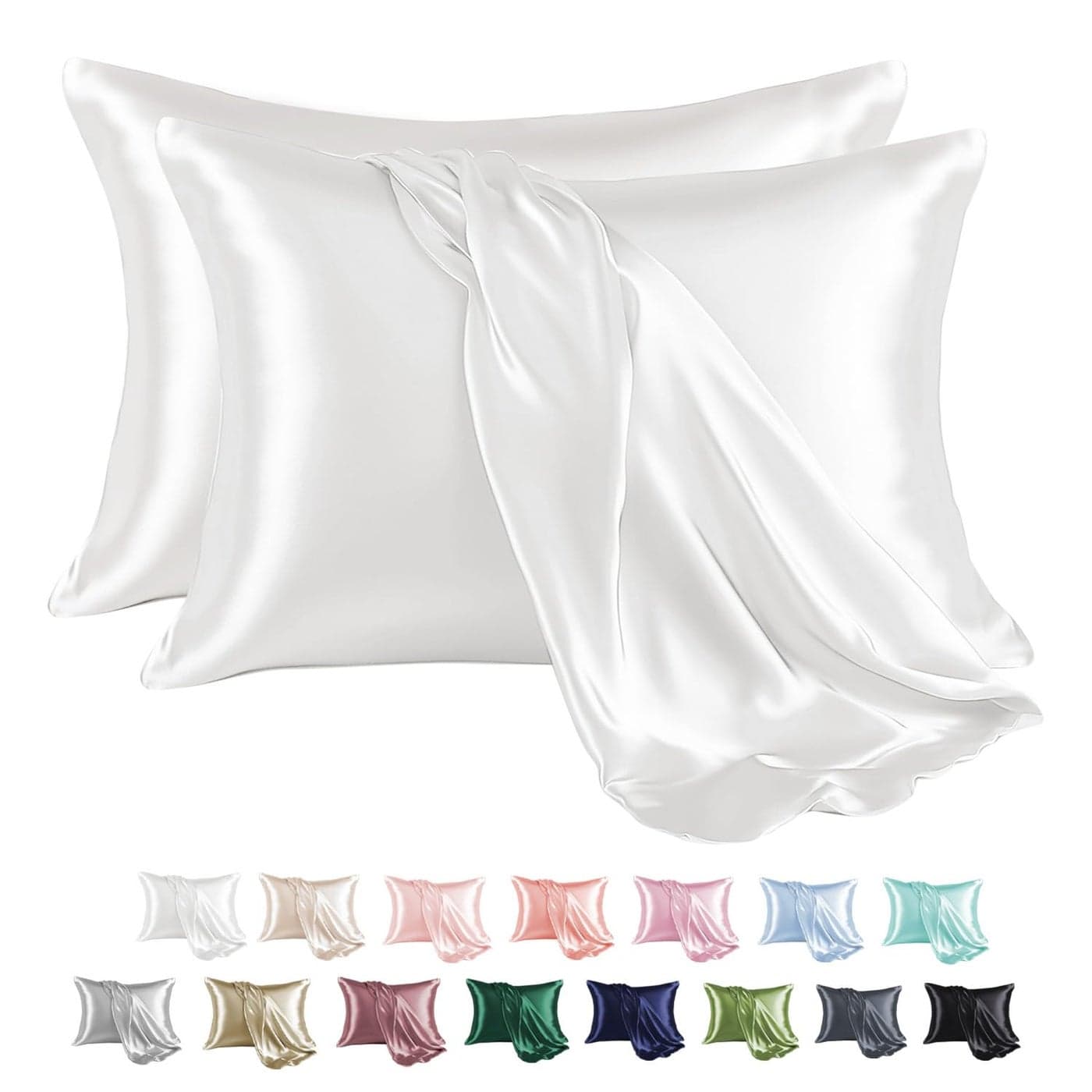 MRHM Satin Pillowcase for Hair and Skin Silk Satin Pillowcase 2 Pack Standard Size Pillow Cases Set of 2 Silky Pillow Cover with Envelope Closure 20x26 Ivory