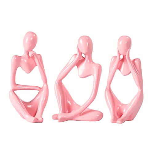 BMLCGJ Thinker Statue Gold Decor Abstract Art Sculpture, Golden Resin Collectible Figurines for Home Living Room Office Shelf Decoration,Great Gifts Ideas (Pink)