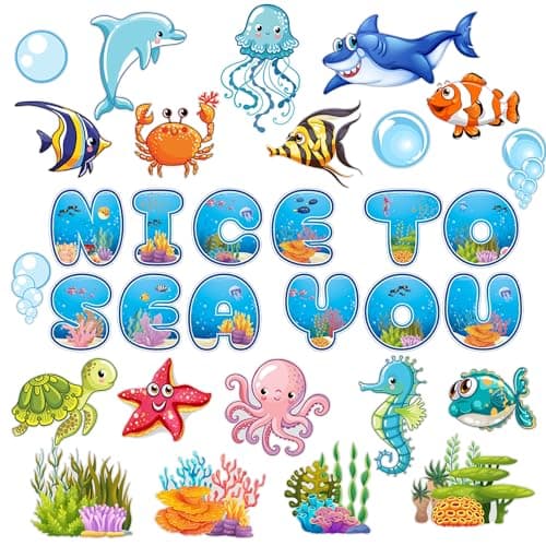 72 PCS Sea Life Paper Cutouts Under Sea Classroom Decorations Summer Ocean Bulletin Board Decor Tropical Fish Cutouts for School Classroom Bulletin Board Ocean Theme Sea Party Supplies