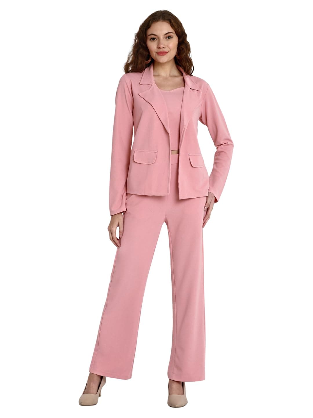 Leriya Fashion 3-Piece Blazer Set for Women (S, Pink)