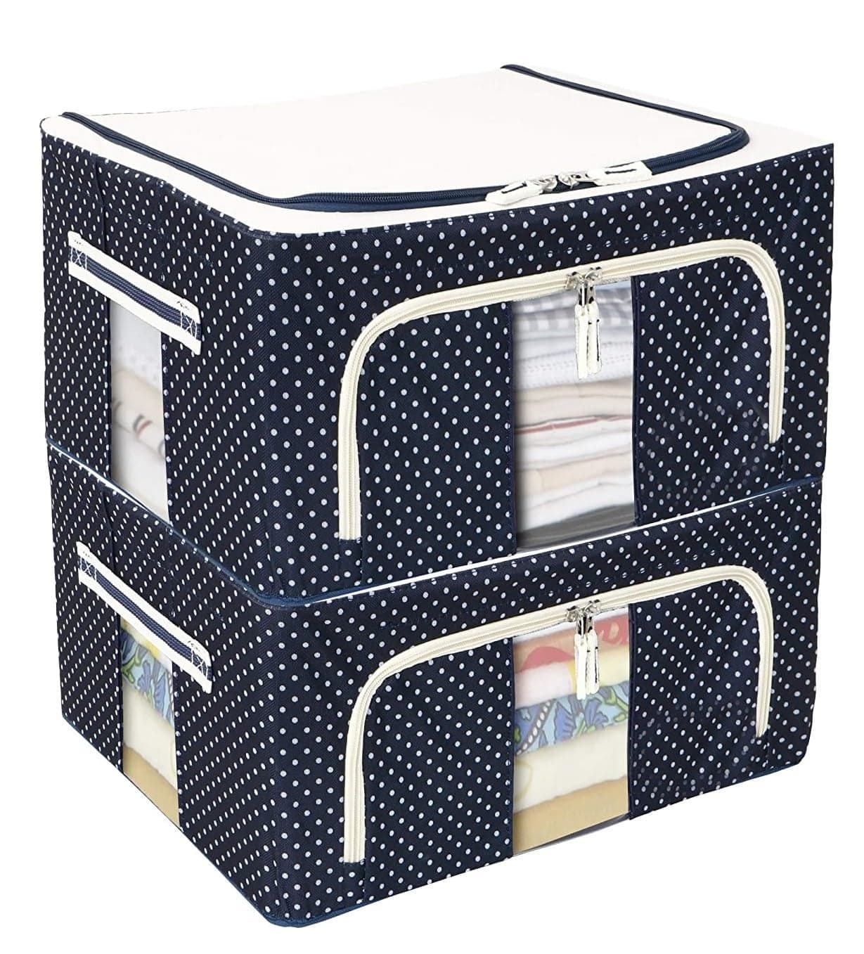FLYNGO Fabric Foldable Steel Frame Clothes Organizer Storage Box for Wardrobe, Saree, Shirts, and Blankets (66 Ltr - Pack of 4)