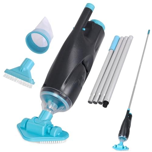 Rechargeable Handheld Pool Vacuum Cleaner Set – Adjustable Pole, 2 Interchangeable Brush Heads & Dual Suction for Above Ground Pools, Hot Tubs, Spas & Small Pools (Up to 20 ft)