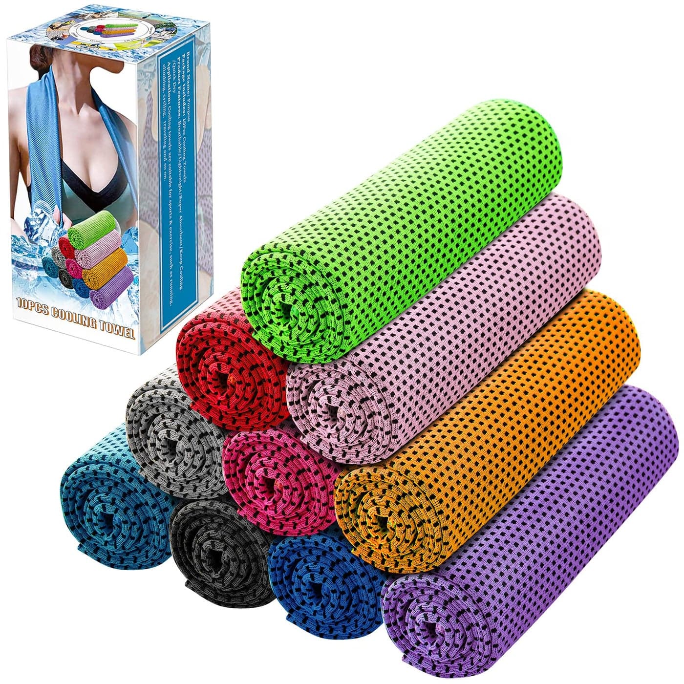 Ponpon 10pcs Cooling Towel Ice Towel Cooling Towels for Neck and Face Microfiber Cooling Towel for Gym Travel Yoga Camping Running Outdoor Sport 10 Colors