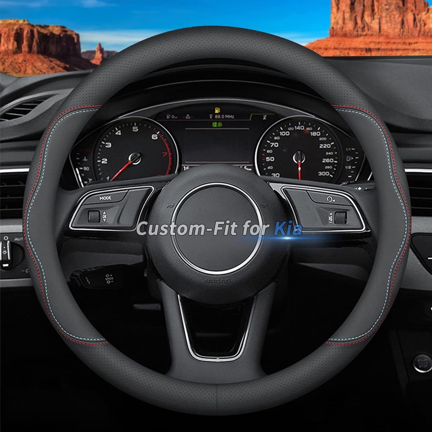 Deer Route CustomFit for Kia Steering Wheel Cover Premium Leather Car Steering Wheel Cover with Logo NonSlip Breathable for Kia Accessories AStylefor Kia
