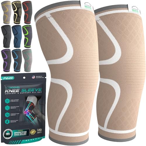 Modvel Compression Knee Brace for Women Men 2 Pack Knee Brace for Women Running Knee Pain Knee Support Compression Sleeve Workout Sports Knee Braces for Meniscus Tear ACL Arthritis Pain Relief