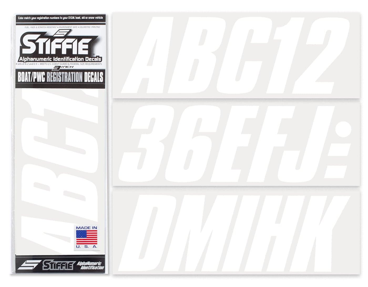 STIFFIE Shift White 3 Boat PWC Registration Decals Numbers Letters Stickers