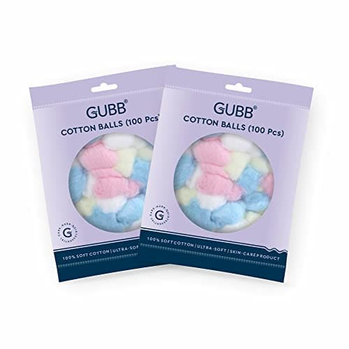 GUBB Hypoallergenic 100% Colored Cotton Balls For Face Cleansing & Makeup Removal - Deeply Cleanses & Removes Dirt Gently | Safe for Sensitive Skin -100 PCs, Pack Of 2