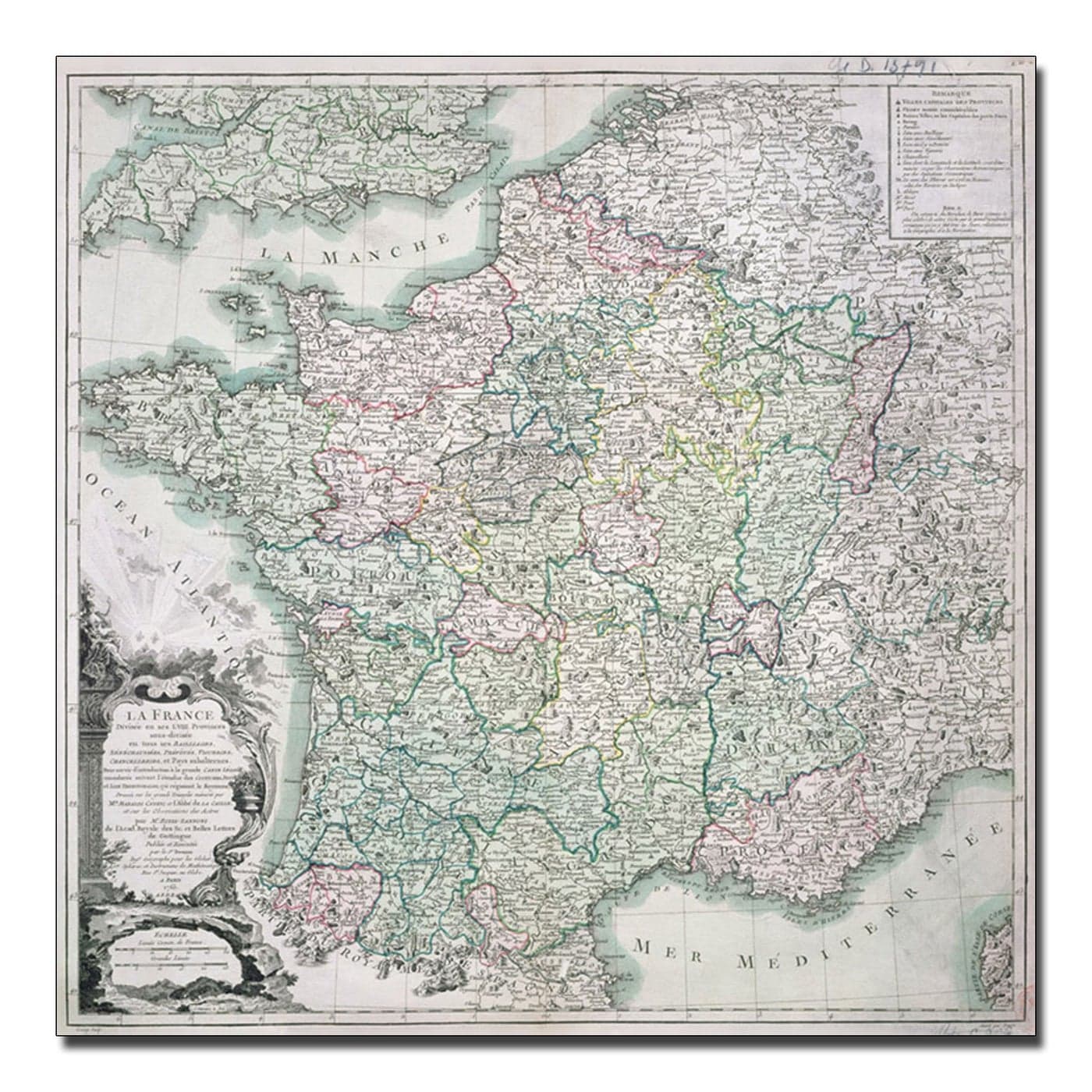 Trademark Fine Art Map of France 1765 by Louis Charles Desons Canvas Artwork 24 by 24Inch