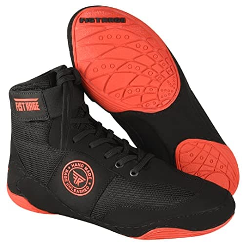 FISTRAGE Wrestling Shoes Fighting Sports Master Training Mesh and Rubber Sole Unisex Pro Men's and Youth Genuine Boot Light Weight | Combat Footwear for Adults (Red-Black, 6)