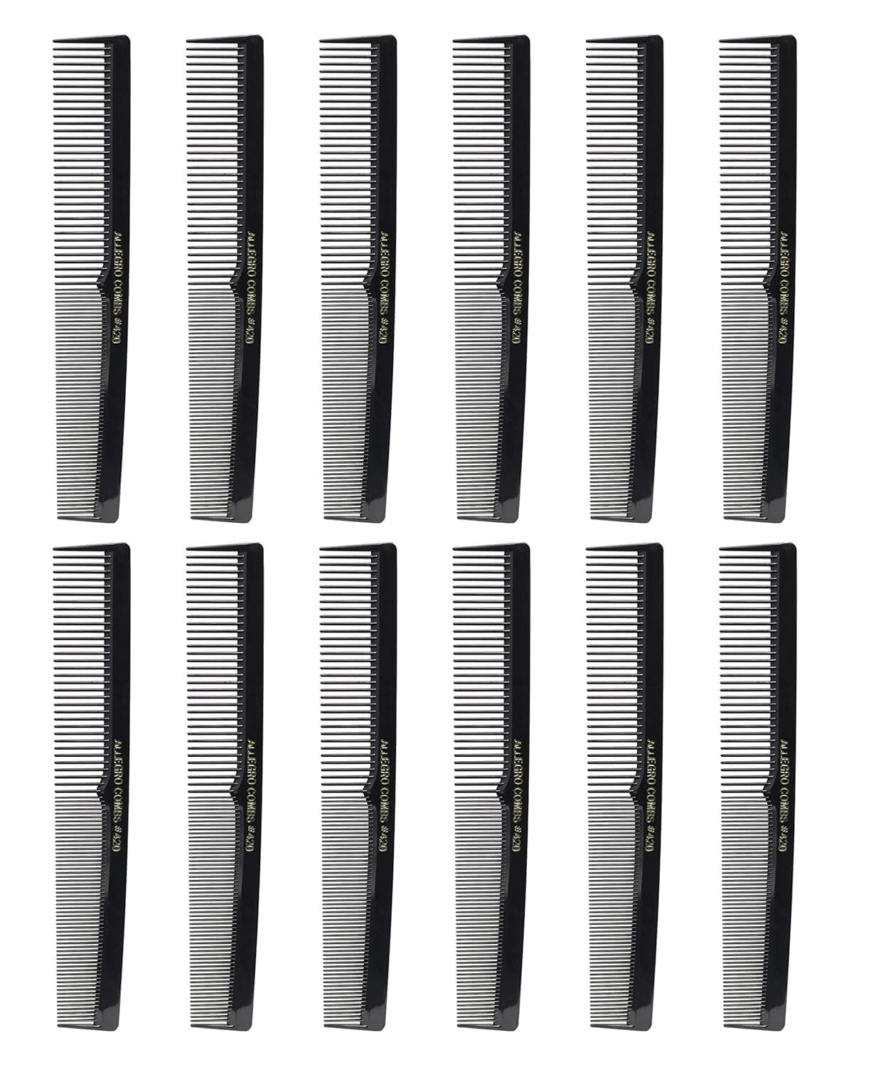 Allegro Combs Hair comb Set 12 pk Black Nitrile Rubber Barber Combs for Hair Stylist Styling Includes Case Made in USA Disinfectable Combs Great for Men and Women