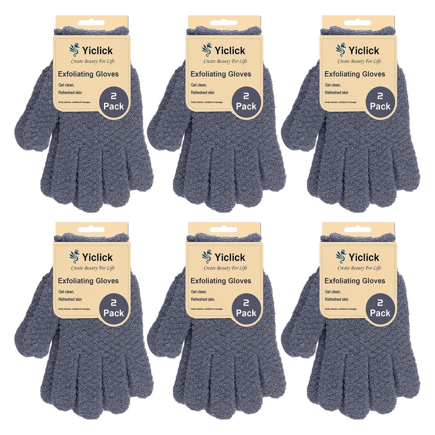 Yiclick Heavy Exfoliating Gloves Exfoliating Body Scrubber for Bath Shower Exfoliation Body Scrub Exfoliator For Dead Skin Remover Exfoliate Sponge Loofah Washcloth Mitt Men Women 12 Grey