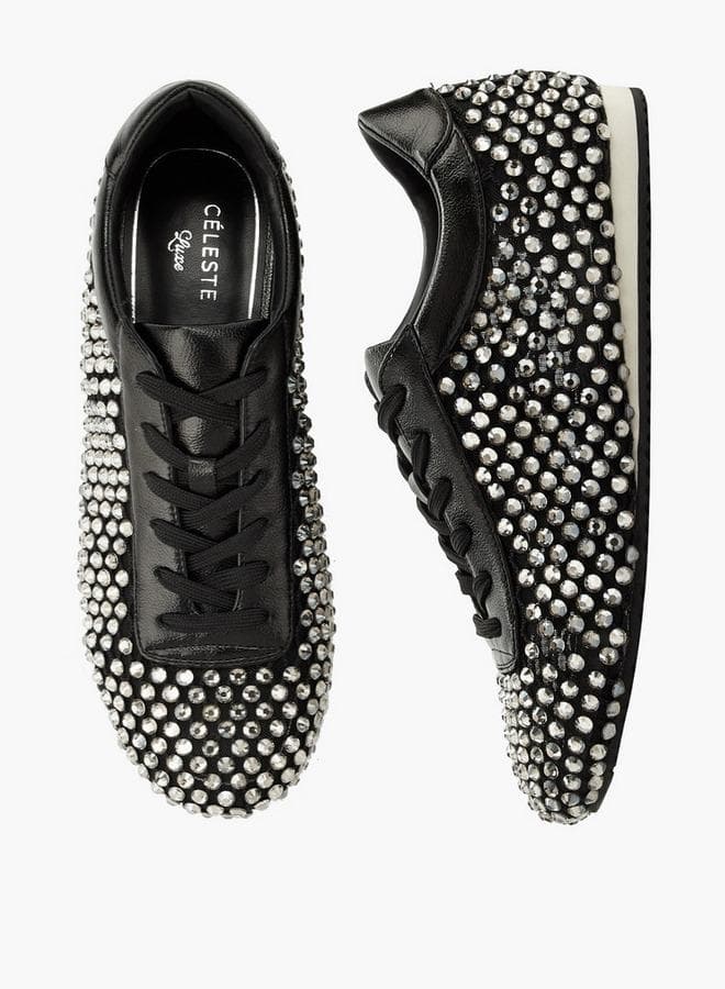 Women Stud Embellished Lace-Up Sneakers — 37