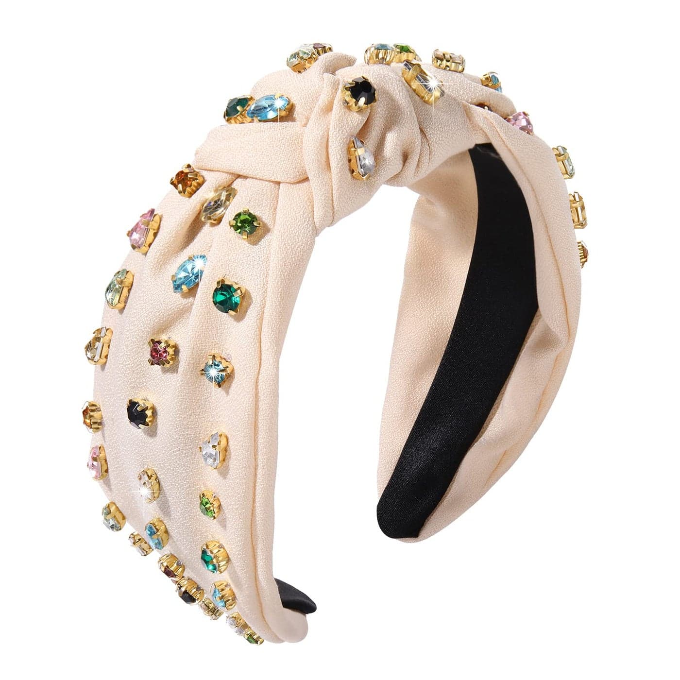 NVENF Rhinestone Knotted Headbands for Women Crystal Beaded Jeweled Headbands Top Knot Headbands Womens Fashion Hairbands Summer Hair Accessories BBeige