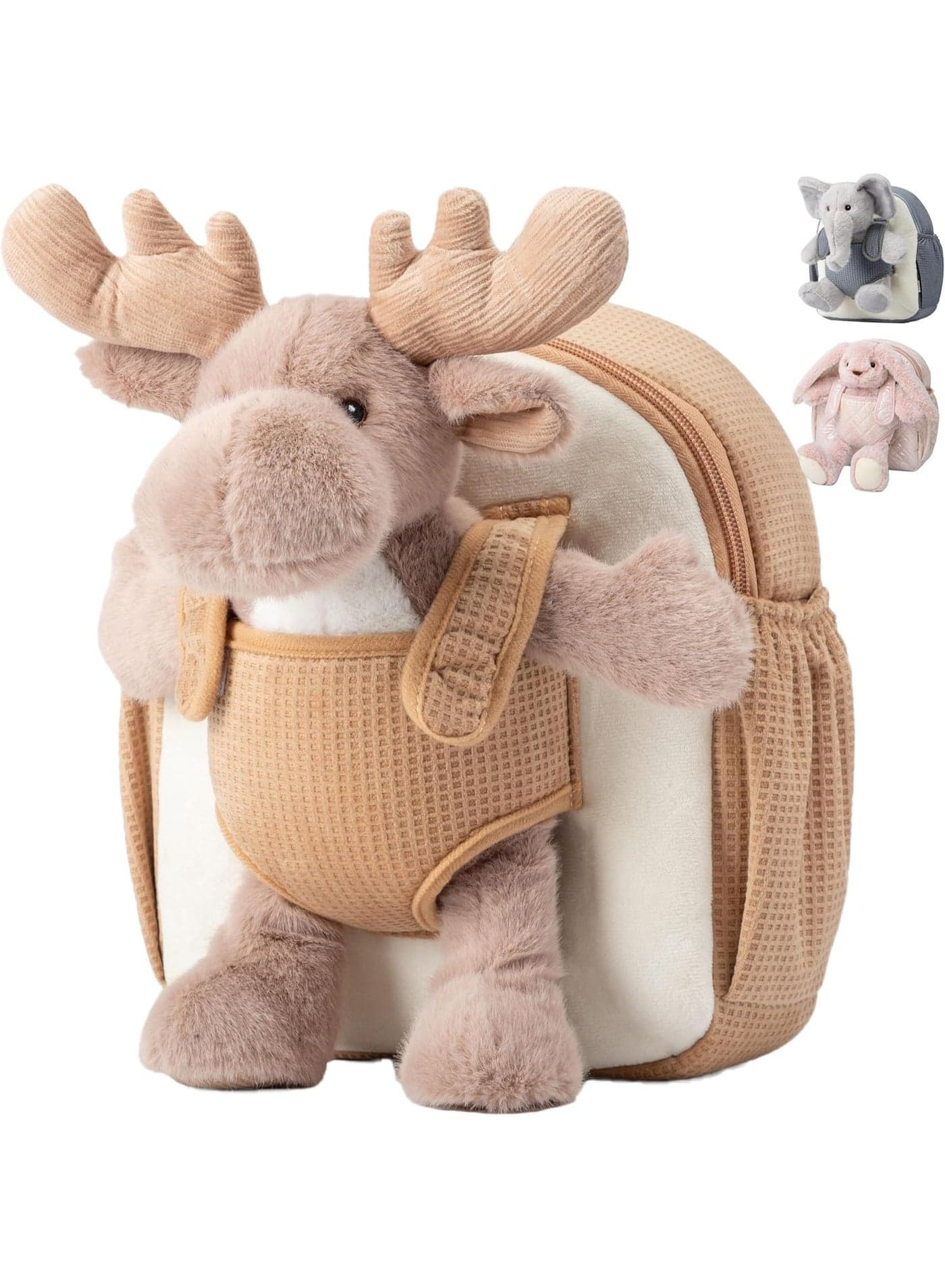 Moonkie Hug & Go™ Reindeer Toddler Backpack | Soft Plush Kids Backpack with Detachable Reindeer Toy | Daycare & Travel Bag for Kids 2–4 Years