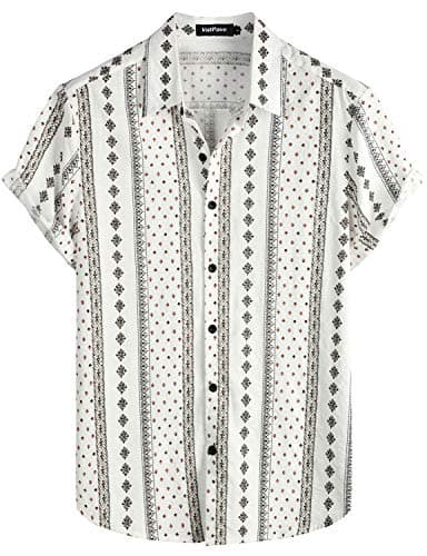 VATPAVE Mens Casual Short Sleeve Button Down Shirts Regular Fit Hawaiian Summer Shirt Medium White Black