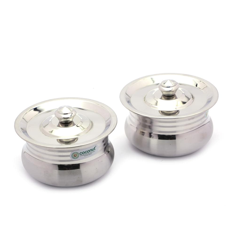 Coconut Stainless Steel Matt Finish with Handi with SS Lid for Cook n Serve and Compatible in Gas Stove and Induction Set of 2750M