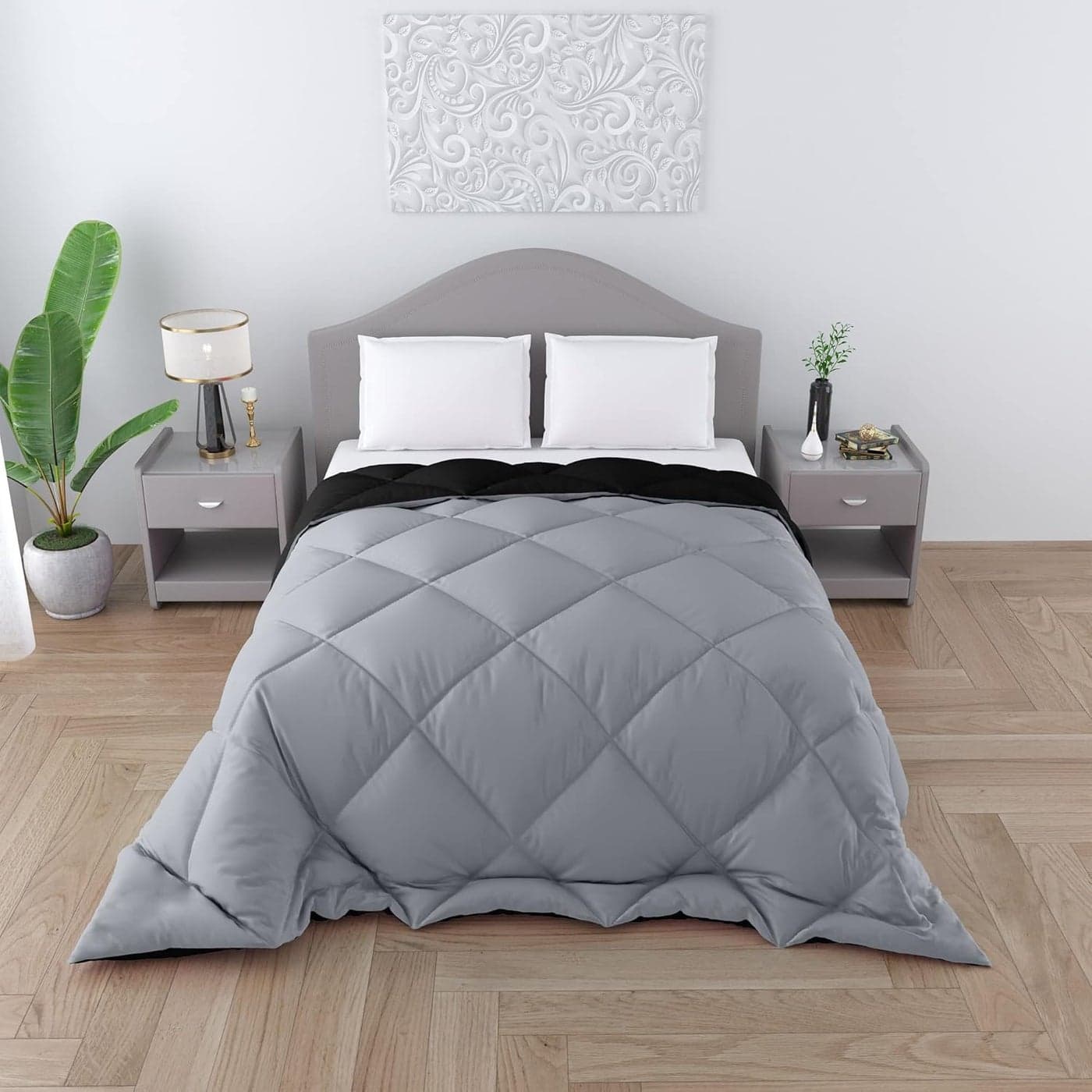 CHICERY Microfiber Reversible Comfort Soft ComforterDuvet Blanket Single Bed 250 GSM Ultra Soft AC Comforter for All WeatherSingle60X90 inchGrey BlackPack of 1