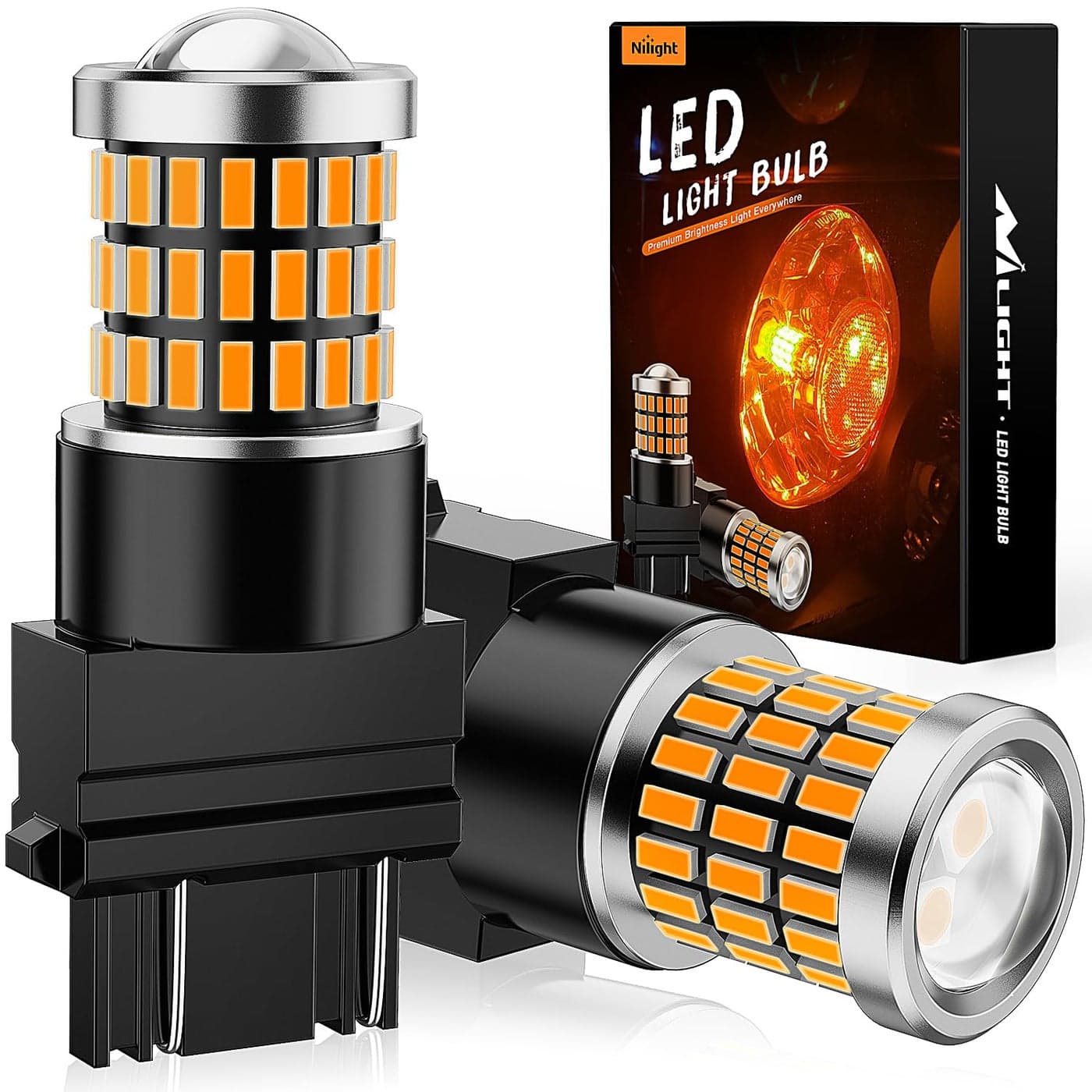 Nilight 3157 LED Bulb 2PCS 57LED Amber Yellow 3156 3056 4157 3057 Front Rear Turn Signals Blinker Brake Tail Light with Projector Replacement for Trucks Cars Motorcycles