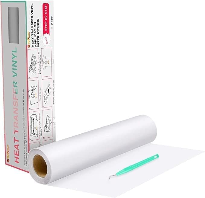 HTVRONT Heat Transfer Vinyl White HTV Rolls 12 x 20ft White Iron on Vinyl for All Cutter Machine HTV Vinyl for Shirts Easy to Cut Weed for Heat Transfer Design
