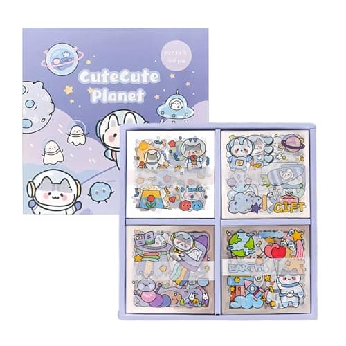 Crackles Cute Kawaii Outer Space Theme 100 Sheets, Washi Stickers for Decoration, Kids Set, DIY Arts & Crafts, Mobile Backcover Stickers for Girls and Boys Pack of 1 (SpaceTheme)
