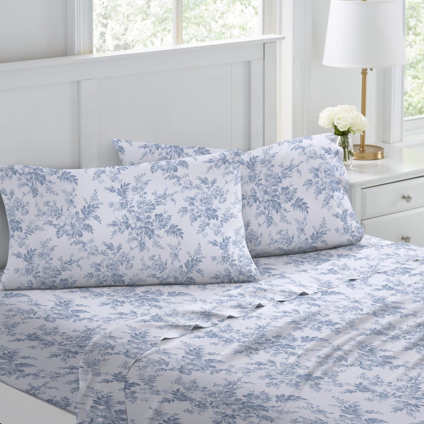 Laura Ashley King Sheet Set Cotton Flannel Bedding Brushed for Extra Softness Comfort Vanessa Blue King
