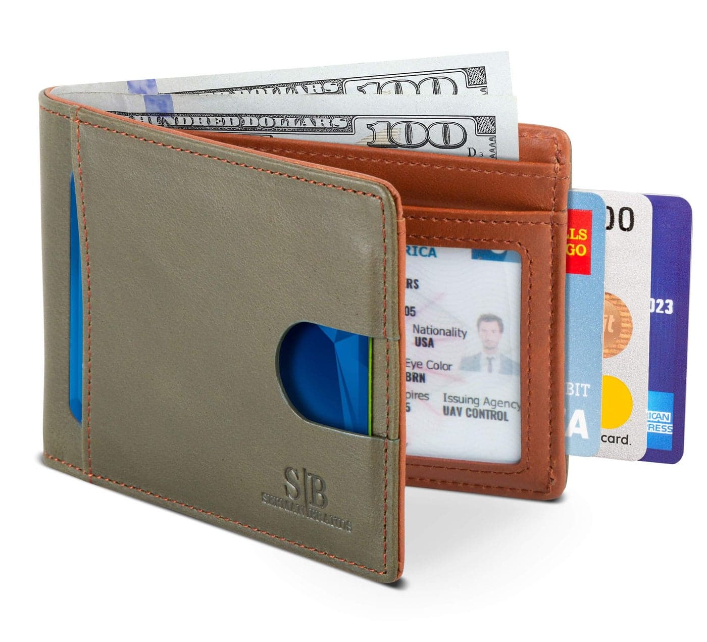 SERMAN BRANDS RFID Blocking Slim Bifold Genuine Leather Thin Minimalist Front Pocket Wallets for Men Billfold Wallet Men Gift (Salted Green 2.0)