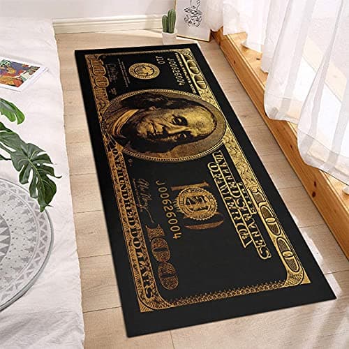 GUBIYU Black Bathroom Rug Bathroom Runner Black and Gold Rugs Large Area Rugs Modern Area Rug Floor Rugs One Hundred Dollar Bills Benjamin Water Absorption Non-Slip Area Rug Runner for Kitchen 24"x59"