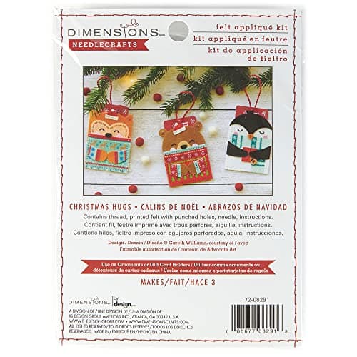 Dimensions 7208291 DIY Christmas Ornaments and Gift Card Holders Felt Applique Kit Sizes Vary Multicolor 4pcs
