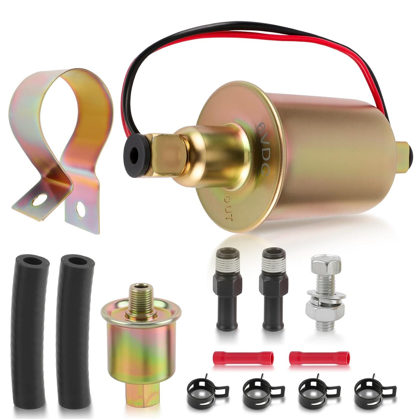 AUTOKAY Universal 6 Volt Electric Fuel Pump wInstallation Kit Inline Type 58 PSI 516 Inlet Outlet Compatible with Carbureted Models E8011 SP1124