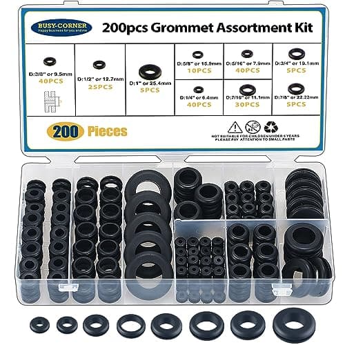 200 PCS Hollow Rubber Grommet Firewall Hole Plug Assortment, Rubber Grommet kit 1/4", 5/16", 3/8", 7/16", 1/2", 5/8", 3/4'', 7/8", 1''