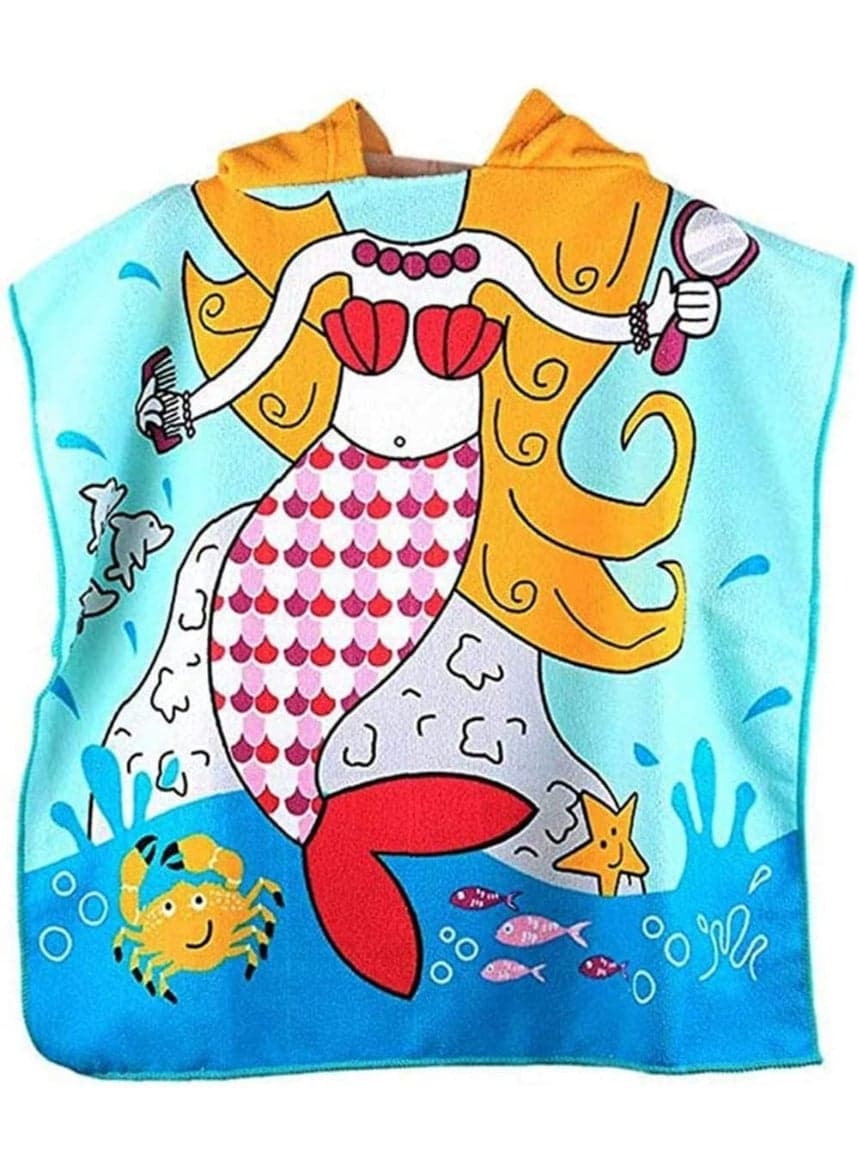 1Pcs Cartoon Mermaid Printed Hooded Towel Soft Towel Super Absorbent Suit For Beach Pool Seaside Camping Gift For Boy Or Girl