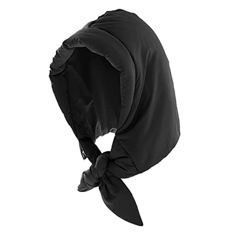 Women Winter Down Trapper Hat Hooded Scarf Beanie One Piece Trooper Cap Windproof Warm Earflap Hat with Chin Strap Black
