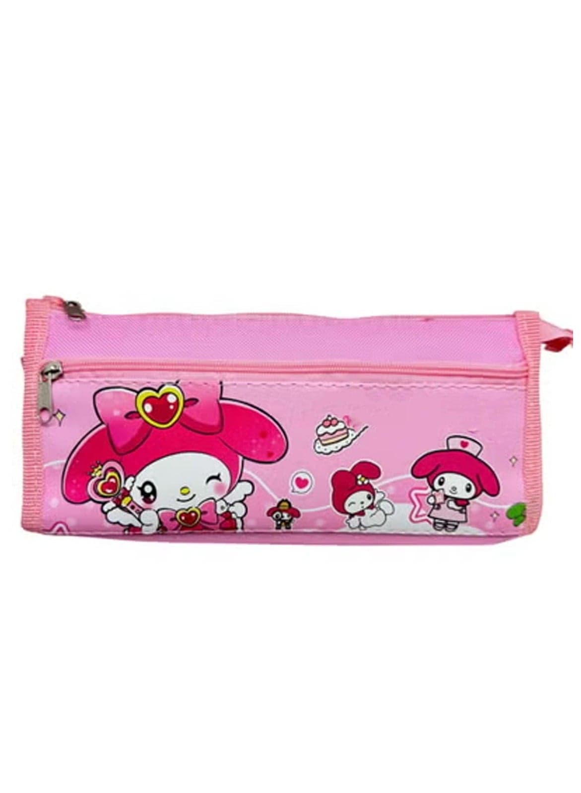 Pink Cartoon Pencil Case Cute Character Design with Dual Zippers