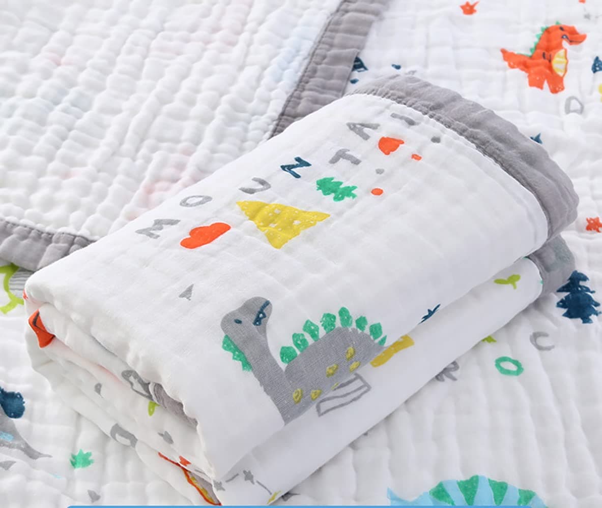 Tickle Tums - 100% Cotton 6 Layer Soft Cotton Blanket Muslin Blanket Baby Blanket New Born Baby Gifts - Versatile Baby Products Baby Towel Baby wrap Size - 110Cm X110 Cm 0-4 Years (Dinosaur Grey)