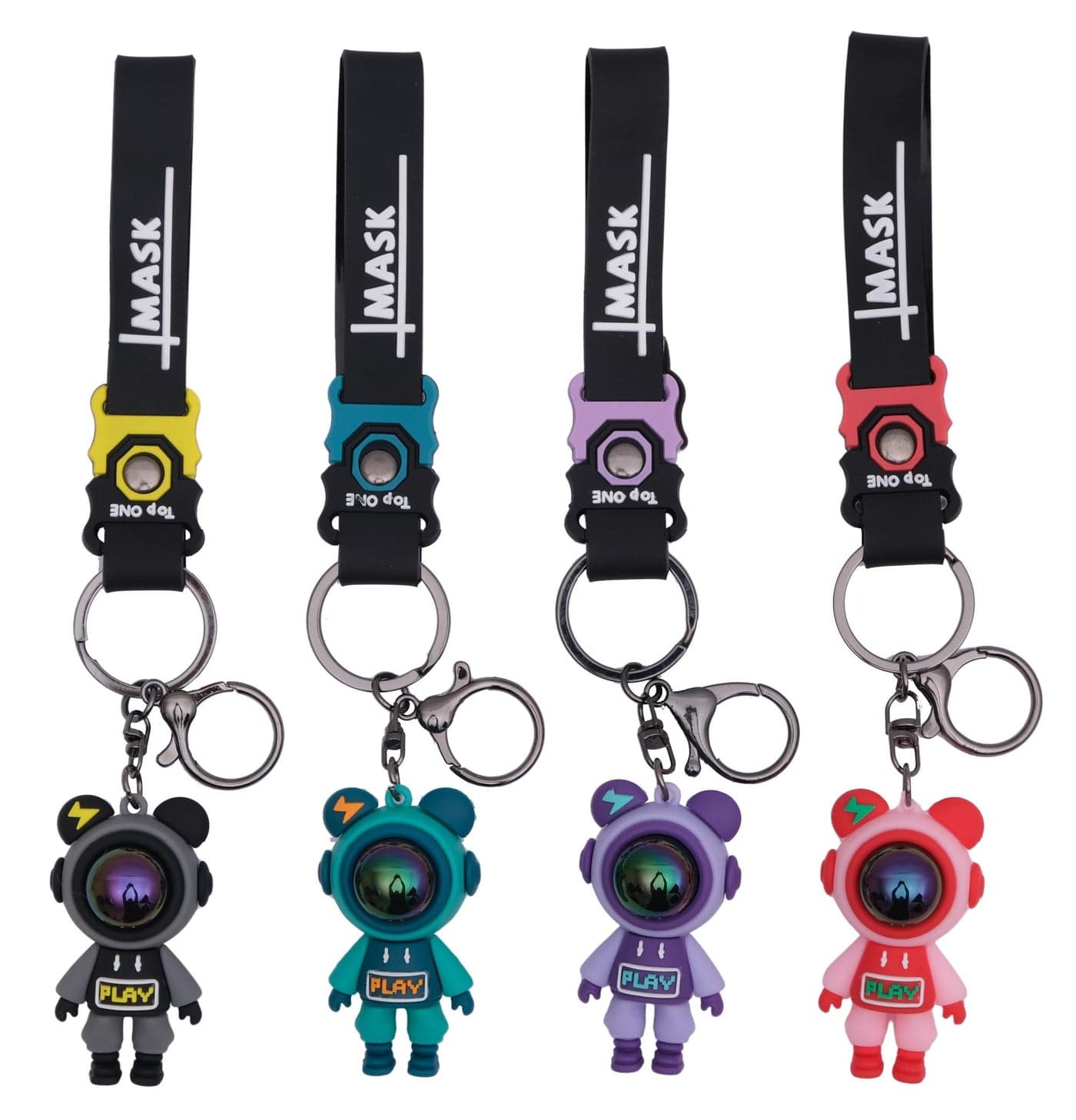 STORE 2508 4Pcs Astronaut Space Theme Bear Strap Keychain for Keys Backpacks Theme Parties and Return Gift