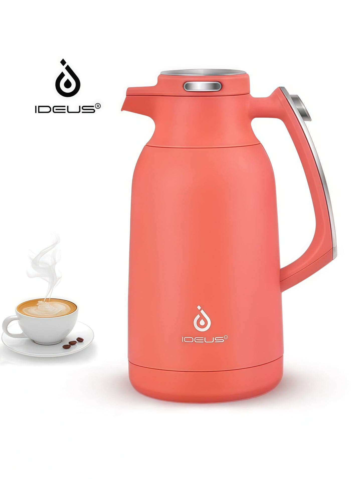 IDEUS Thermos Flask, 2 L, Stainless Steel Double-Walled Coffee Pot, Vacuum Insulation, Insulated Jug, Warming Jug, Teapot for Coffee, BPA-Free,
