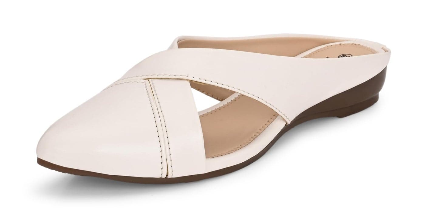 Karaddi Slip on Sandals for Woman | Flats Women Stylish | Mules for Womens Sandals Flats | Mule for Women Stylish Flat Sandal | Flat Fashion Sandal White