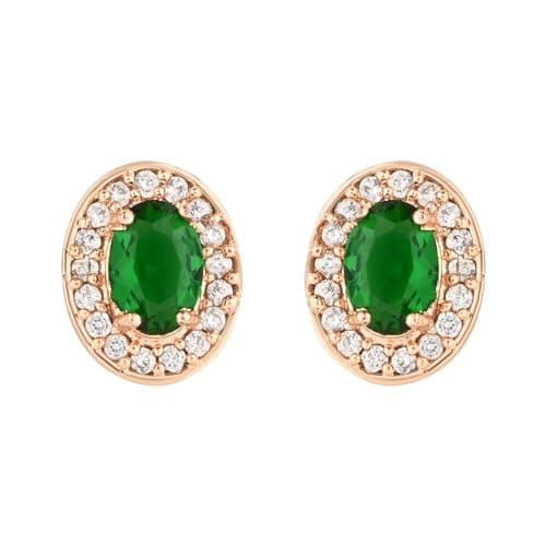 I Jewels Timeless Crystal Accented CZ American Diamond Stud Earrings for Women/Girls (Green, Oval)