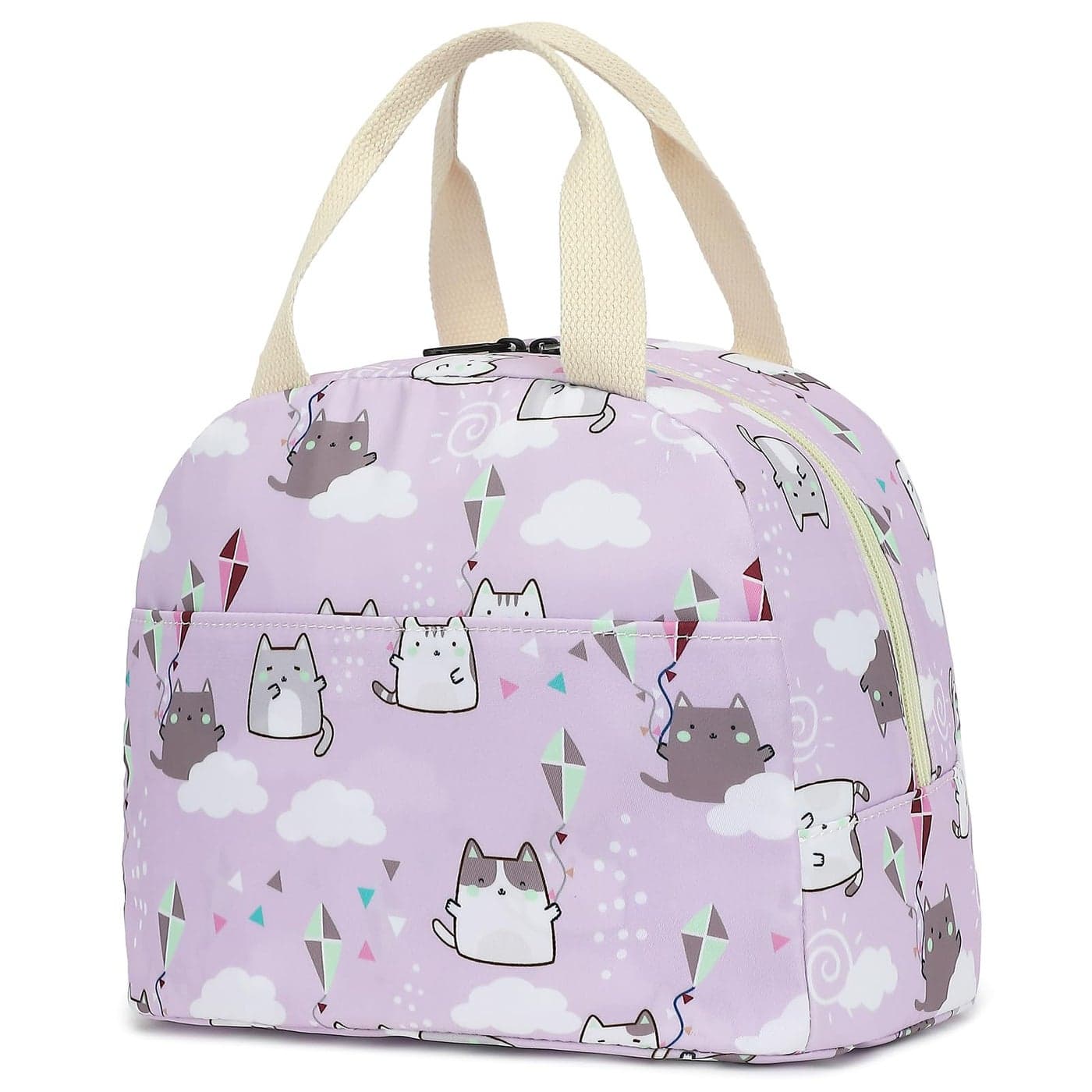 Kouxunt Cat Insulated Lunch Bag for Women Grils Reusable Tote Lunch Box for Work School Picnic Travel Purple