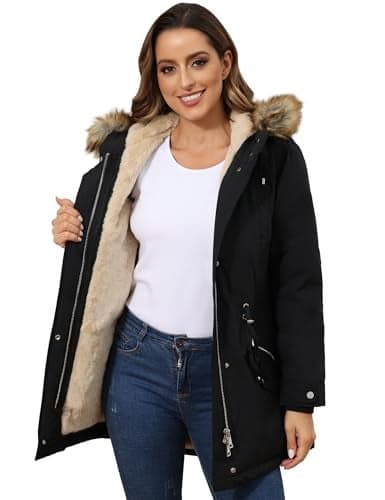 ROYAL MATRIX Women's Winter Coats Fleece Lined Parka Jacket Hooded Long Winter Warm Parka Coat with Pockets Black,14