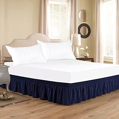 Navy Blue Bed Skirt Wrap Around 600 Microfiber with Easy Fit with 15 Inch Tailored Drop Shrinkage and Fade Resistant with Microfiber 15 Bed Skirt Full Size 54 x 80
